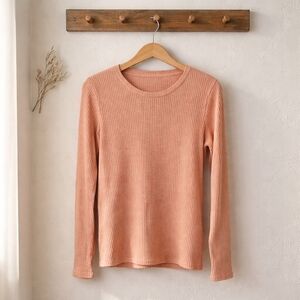 American Eagle Ribbed Long Sleeve Knit Top - Peach